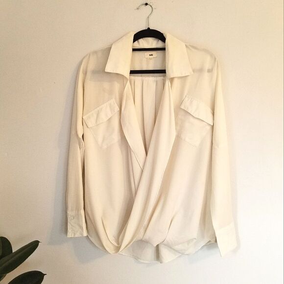 Tobi Cream Drape Twist Sheer Cross Body Blouse - Picture 1 of 8